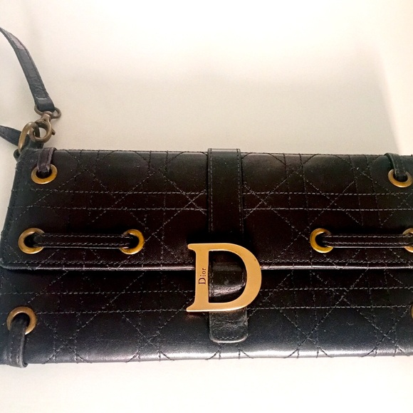 Christian Dior Cannage Vintage Wristlet Clutch Wallet  Black Leather (AUTHENTIC) - Picture 2 of 12